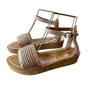 K.Jacques Atribis Raffia Trim Platform Ankle Strap Sandals NEW EU 37 US 7